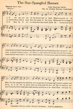 Photo of sheet music of "The Star-Spangled Banner"