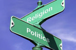 Road signs at intersection of Religion and Politics